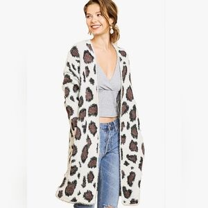 Umgee Womens Fuzzy Animal Print Open FrontCardigan Sweater Size-S